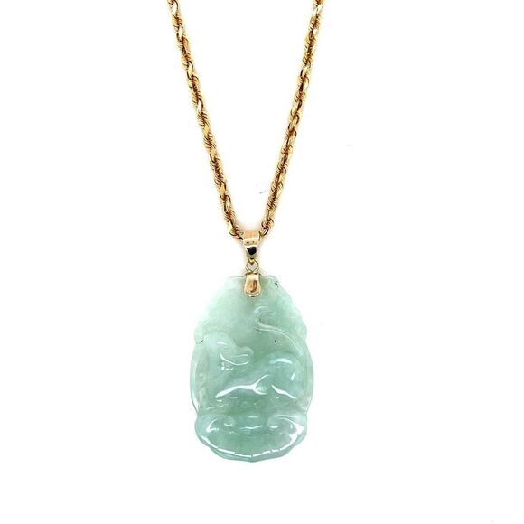 14K Gold Rope Jade Necklace - Picture 1 of 6
